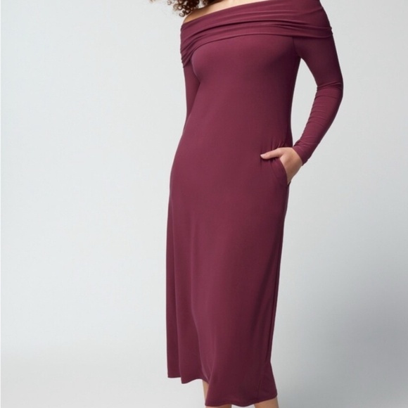 NWT Soma Matte Jersey Dress Midi Bra Dress Shelf Bra Off Shoulder Pockets Large - Picture 12 of 12